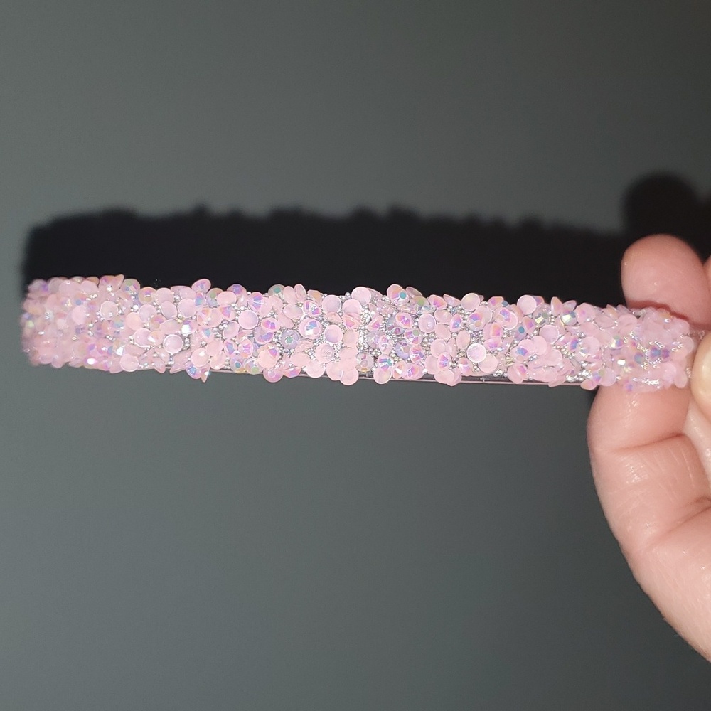New boutique handmade rhinestone glitter flexible plastic headband pink - Picture 2 of 5